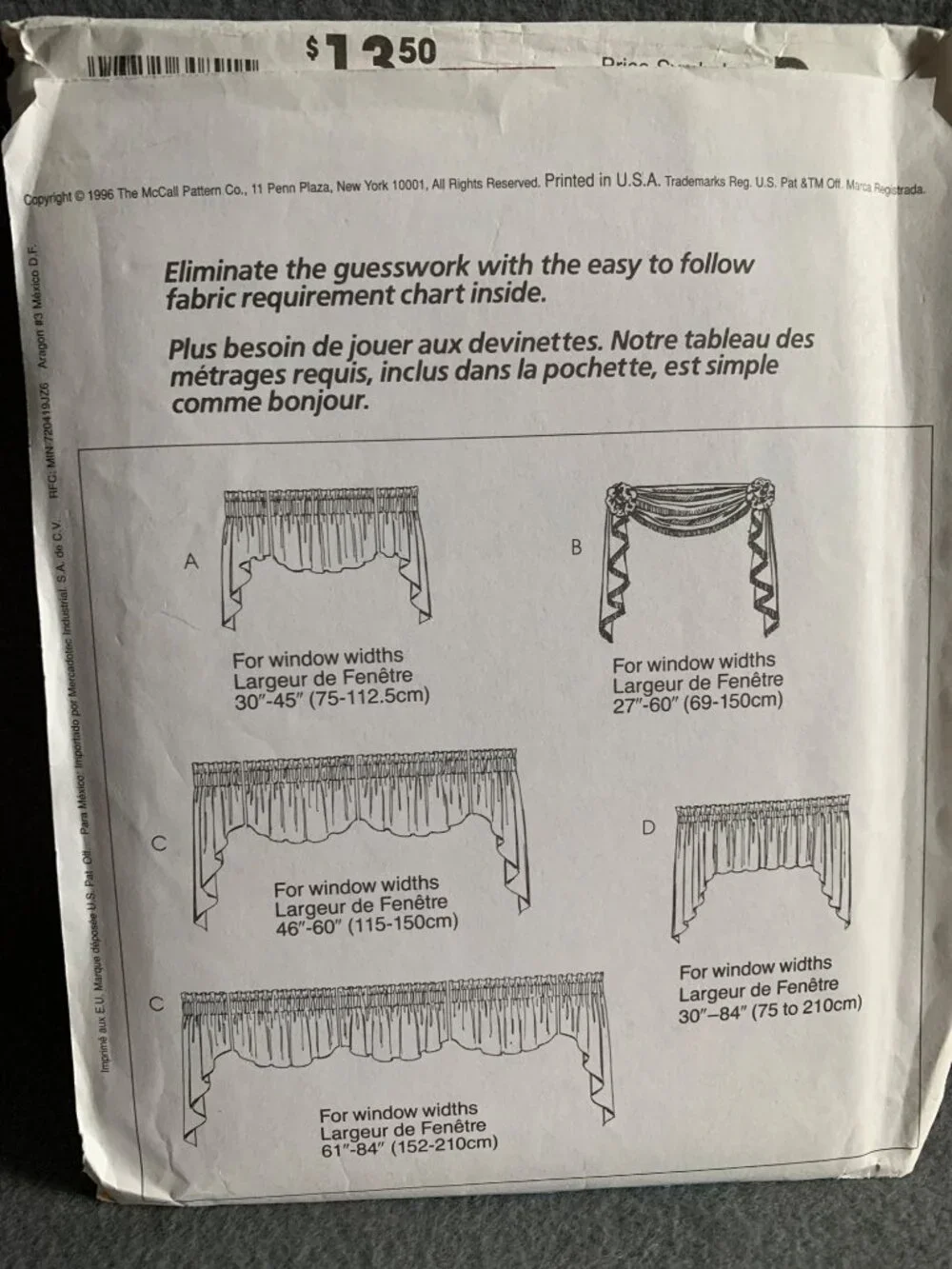 McCall's Window Treatments Curtains Sewing Pattern 3089 - Uncut